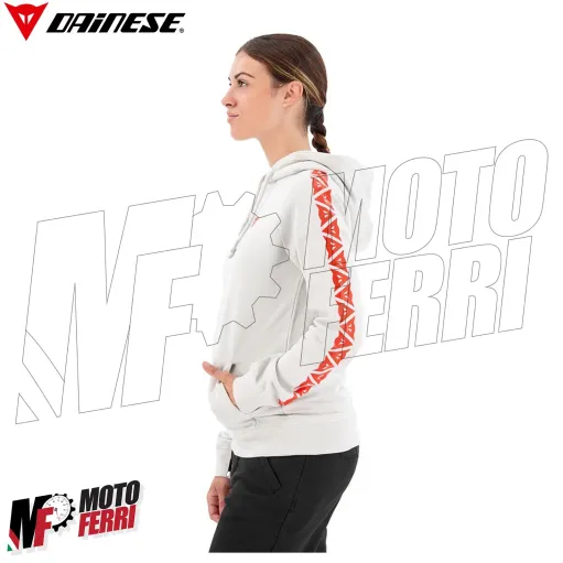 MF6274 Felpa Donna con Cappuccio Dainese Hoodie Stripes Lady Light Gray/Fluo Red