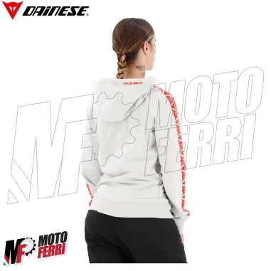 MF6274 Felpa Donna con Cappuccio Dainese Hoodie Stripes Lady Light Gray/Fluo Red