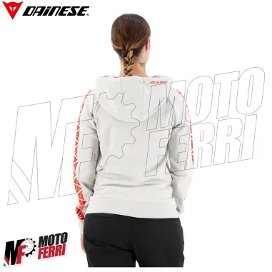 MF6274 Felpa Donna con Cappuccio Dainese Hoodie Stripes Lady Light Gray/Fluo Red
