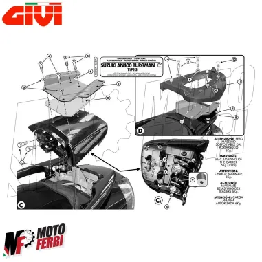 MF4875 Staffa + Piastra per Bauletto Monokey Givi Suzuki Burgman S 400 mod 2005