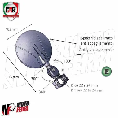 MF6632 Mini Specchietto Pieghevole FAR Carbon Look Moto Cross Enduro Omologato