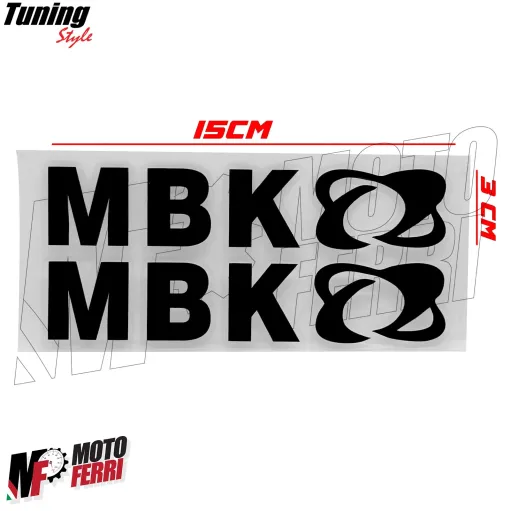 MF6833 Kit 2 Adesivo MBK Nero Lucido Emblema Logo Booster Nitro Jog 15x3cm