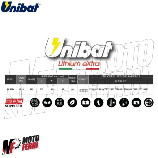 MF6888 Batteria Litio Unibat YTX12-BS per Kawasaki ER-6N ER-6F dal 2006 al 2014