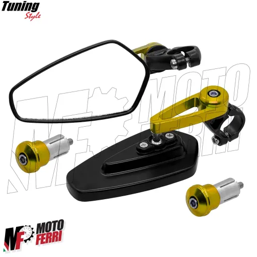 MF7017 Specchietti Bar End Oro Gold da Manubrio SportPro Universale Moto Scooter