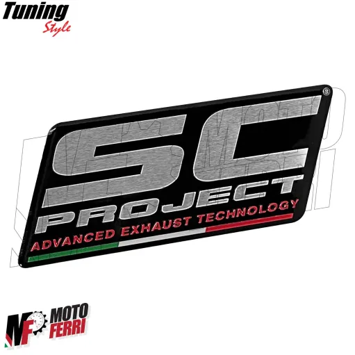 MF7332 Adesivo Alluminio Logo SC per Scarico Marmitta Terminale 100x40mm