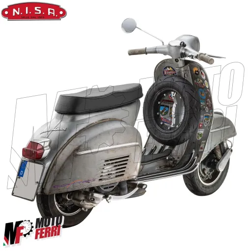 MF7337 Sella Nisa Wave Vespa PX 125 150 200 PE Arcobaleno Disco in Pelle Nera