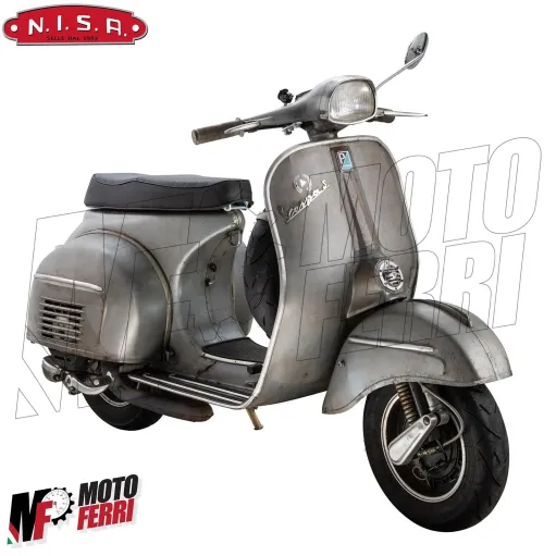 MF7337 Sella Nisa Wave Vespa PX 125 150 200 PE Arcobaleno Disco in Pelle Nera