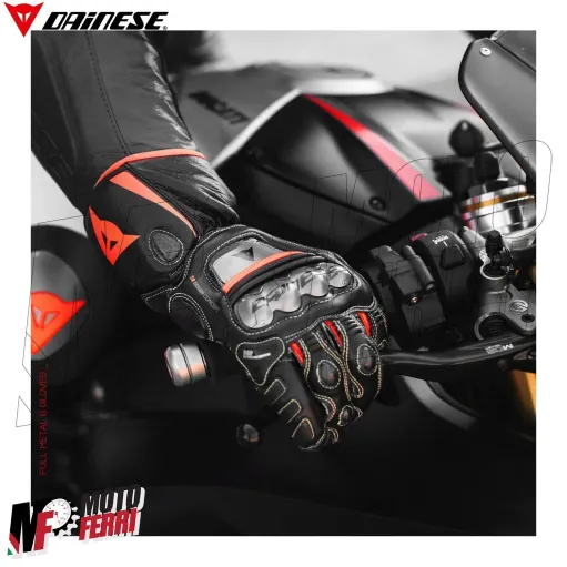 MF4111 Guanti Dainese Full Metal 6 Racing Pelle Titanio Carbonio Rosso/Nero