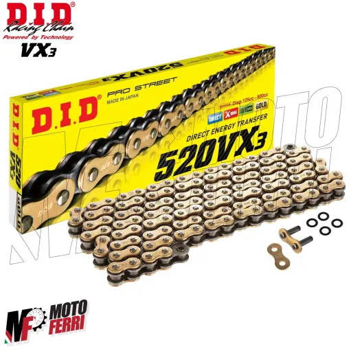 MF7483 Catena Trasmissione Moto DID VX3 Passo 520 120 Maglie Oro Gold con X-Ring