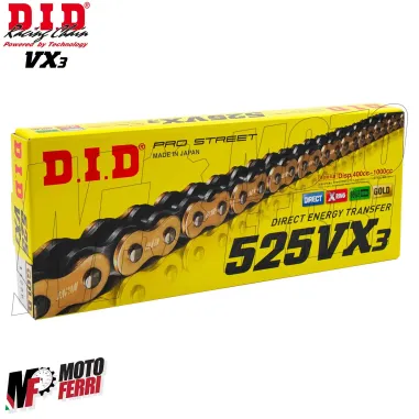 MF1902 Catena Trasmissione DID VX3 Moto Passo 525 Maglie 120 Oro Gold con X-Ring