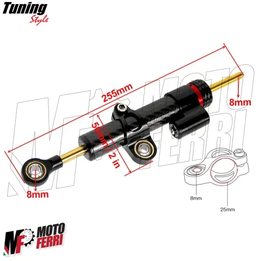 MF7696 Ammortizzatore di Sterzo Regolabile Universale Moto Carbon Look 250mm