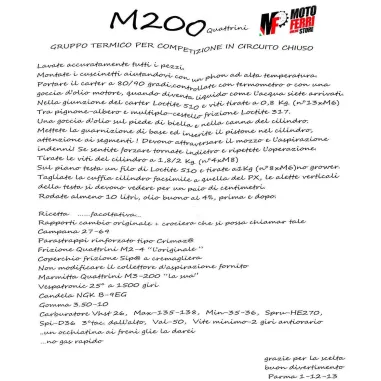 MF1212 - KIT CILINDRO QUATTRINI M200 67x56,5 LAMELLARE 200 CC VESPA SMALL FRAME