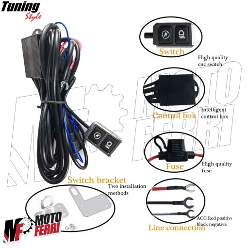 MF7797 Faretti Fari Supplementari Led + Tasto Universali Moto Enduro per barre