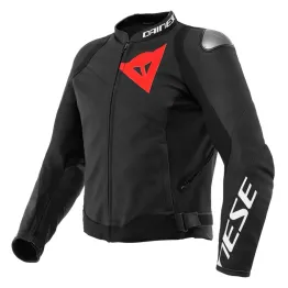 MF7812 Giacca Dainese in Pelle Moto Sportiva Leather Jacket Nero Logo Rosso