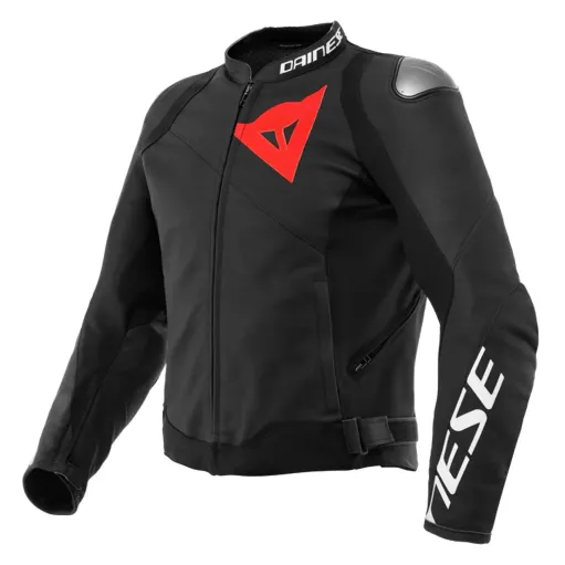 MF7812 Giacca Dainese in Pelle Moto Sportiva Leather Jacket Nero Logo Rosso