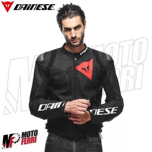 MF7812 Giacca Dainese in Pelle Moto Sportiva Leather Jacket Nero Logo Rosso