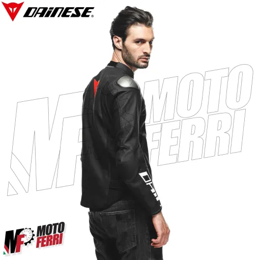 MF7812 Giacca Dainese in Pelle Moto Sportiva Leather Jacket Nero Logo Rosso