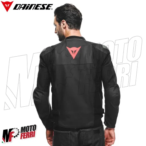 MF7812 Giacca Dainese in Pelle Moto Sportiva Leather Jacket Nero Logo Rosso