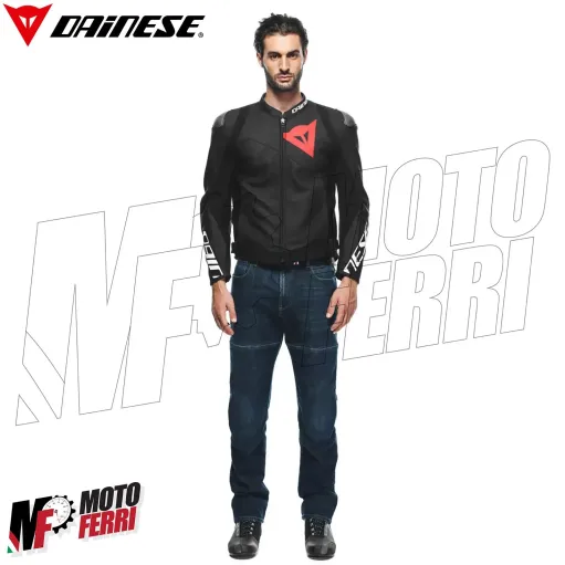 MF7812 Giacca Dainese in Pelle Moto Sportiva Leather Jacket Nero Logo Rosso