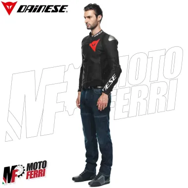MF7812 Giacca Dainese in Pelle Moto Sportiva Leather Jacket Nero Logo Rosso