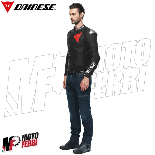 MF7812 Giacca Dainese in Pelle Moto Sportiva Leather Jacket Nero Logo Rosso