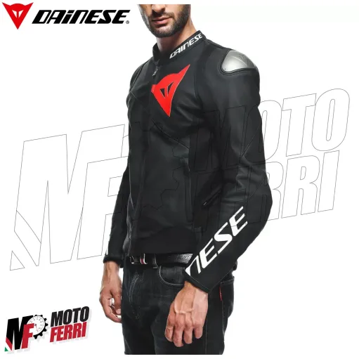 MF7812 Giacca Dainese in Pelle Moto Sportiva Leather Jacket Nero Logo Rosso