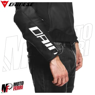 MF7812 Giacca Dainese in Pelle Moto Sportiva Leather Jacket Nero Logo Rosso