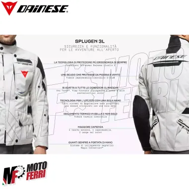 MF7813 Giacca Moto Dainese Splugen 3L D-Dry Black Touring 3 Strati Impermeabile