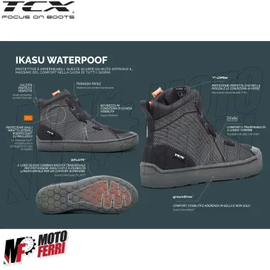 MF6028 Scarpe Moto Scooter TCX Ikasu WP Black / Reflex Impermeabili