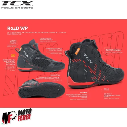 MF7820 Stivali Scarpe Moto Tecniche TCX R04D WP Impermeabili Nero / Bianco