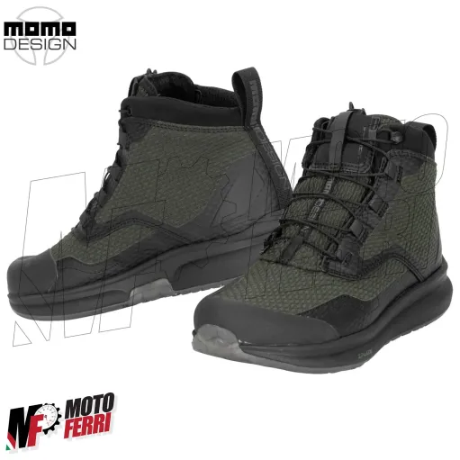 MF7822 Scarpe Moto Scooter Momo Design Firegun-3 WP Impermeabili Verde/Nero