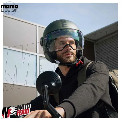 MF7826 Casco Jet Momo Design FGTR Evo Verde opaco / Nero Doppia Visiera 22.06
