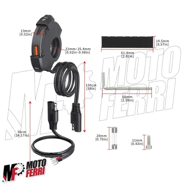 MF7901 Moto Presa USB + USB C Quick Charge Connettore Impermeabile da Manubrio