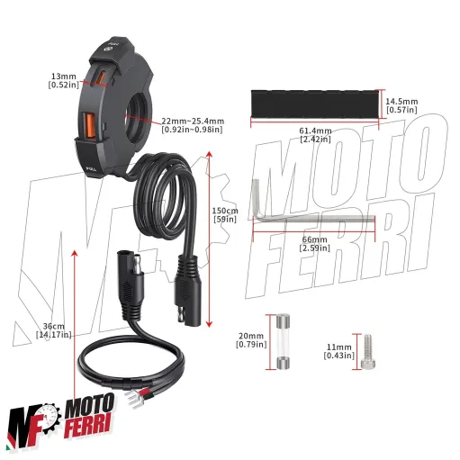 MF7901 Moto Presa USB + USB C Quick Charge Connettore Impermeabile da Manubrio