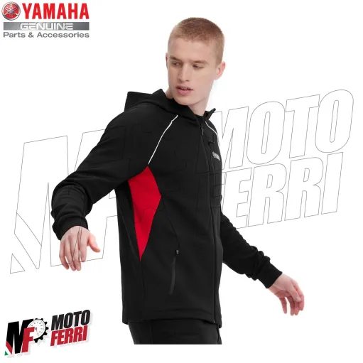 MF2795 Felpa Originale Yamaha Revs con Zip e Cappuccio da Uomo Nero Rosso