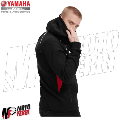 MF2795 Felpa Originale Yamaha Revs con Zip e Cappuccio da Uomo Nero Rosso