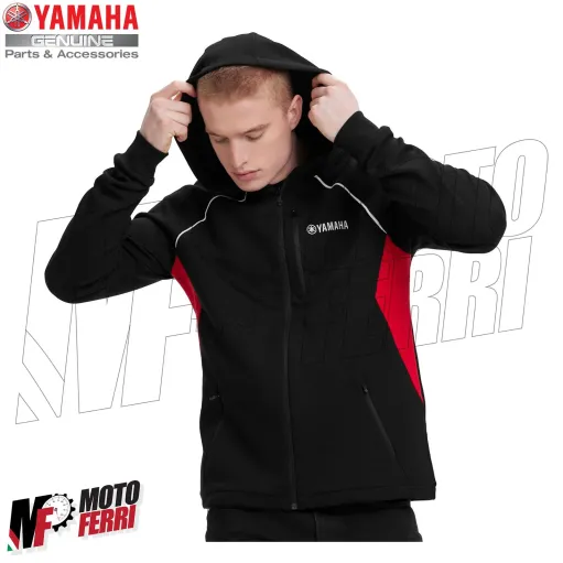 MF2795 Felpa Originale Yamaha Revs con Zip e Cappuccio da Uomo Nero Rosso