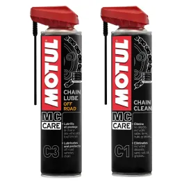 MF2408 Kit Grasso Spray Catena Cross Motul C3 Off Road + C1 Chain Clean 400ML