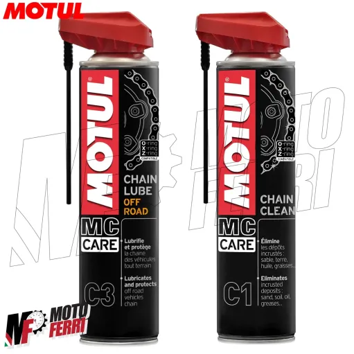 MF2408 Kit Grasso Spray Catena Cross Motul C3 Off Road + C1 Chain Clean 400ML