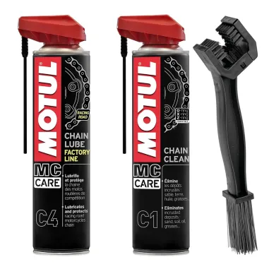 MF2409 Kit Spazzola Grasso Catena Motul C4 Factory Line + C1 Chain Clean 400ML