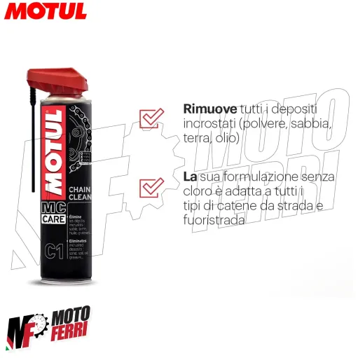 MF2409 Kit Spazzola Grasso Catena Motul C4 Factory Line + C1 Chain Clean 400ML