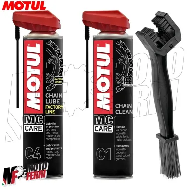 MF2409 Kit Spazzola Grasso Catena Motul C4 Factory Line + C1 Chain Clean 400ML