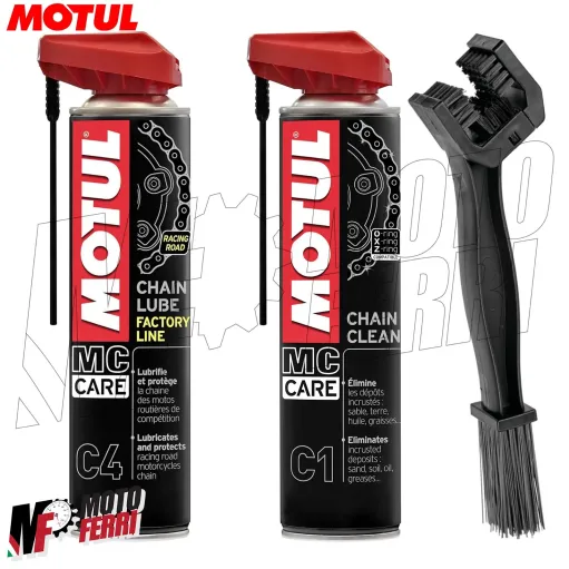 MF2409 Kit Spazzola Grasso Catena Motul C4 Factory Line + C1 Chain Clean 400ML