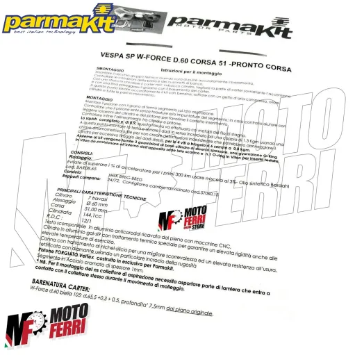 MF1452 KIT CILINDRO PARMAKIT W-FORCE RED DEVIL 60x51 LAMELLARE 144 VESPA SMALL