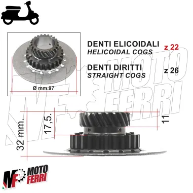 MF8536 Pignone Ingranaggio Frizione Z 22 / 26 denti 6 Molle Vespa PX 125 150 177