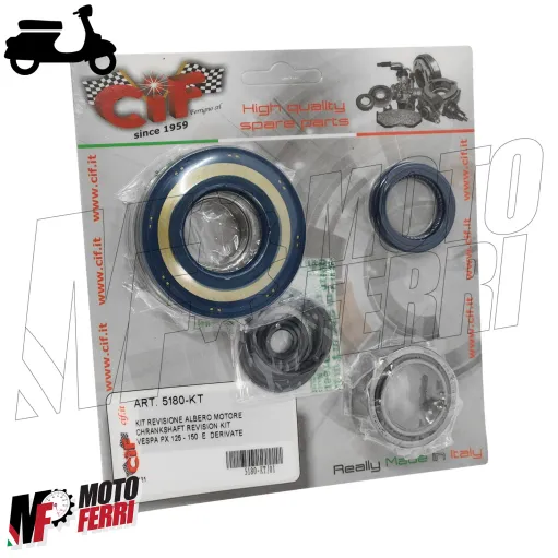 MF0944 Kit Cuscinetti e Paraoli Albero Motore Vespa PX 125 150 200 ARCOBALENO T5