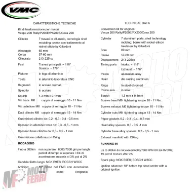 MF5807 Cilindro VMC Ranger Dm 69 mm - 213 / 225 cc - Corsa 57 / 60 Vespa PX 200