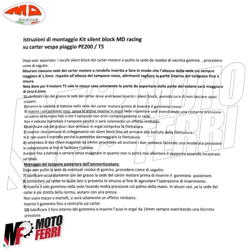 MF8609 Silent Block Supporto Motore MD Racing Rosso Vespa PX PE 200 / T5