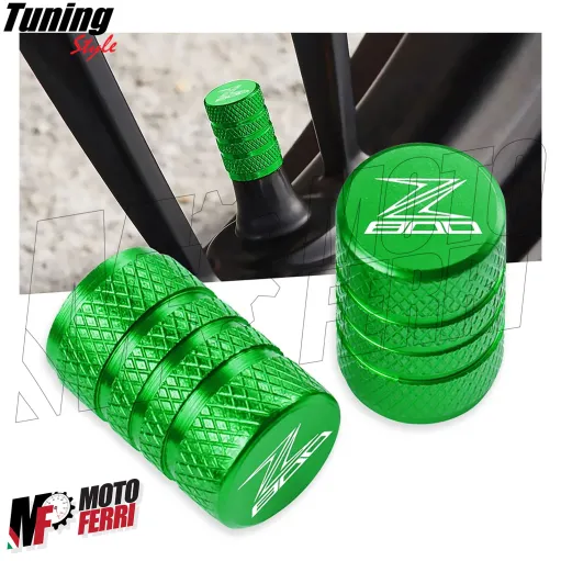 MF8668 Tappi Copri Valvola Kawasaki Z800 / Z800e in CNC Verde Cerchio Ant+Post