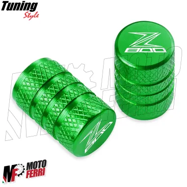 MF8668 Tappi Copri Valvola Kawasaki Z800 / Z800e in CNC Verde Cerchio Ant+Post